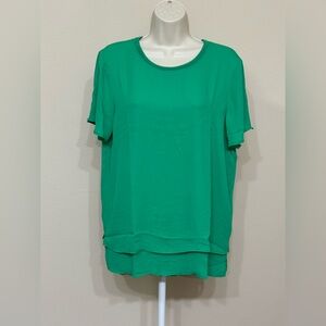 Hilary Radley Women’s Green Layered Short Sleeve Round Neck Lightweight Blouse M